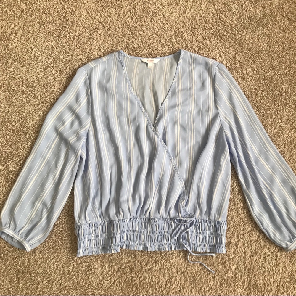 Blue and white long sleeve striped top flowy